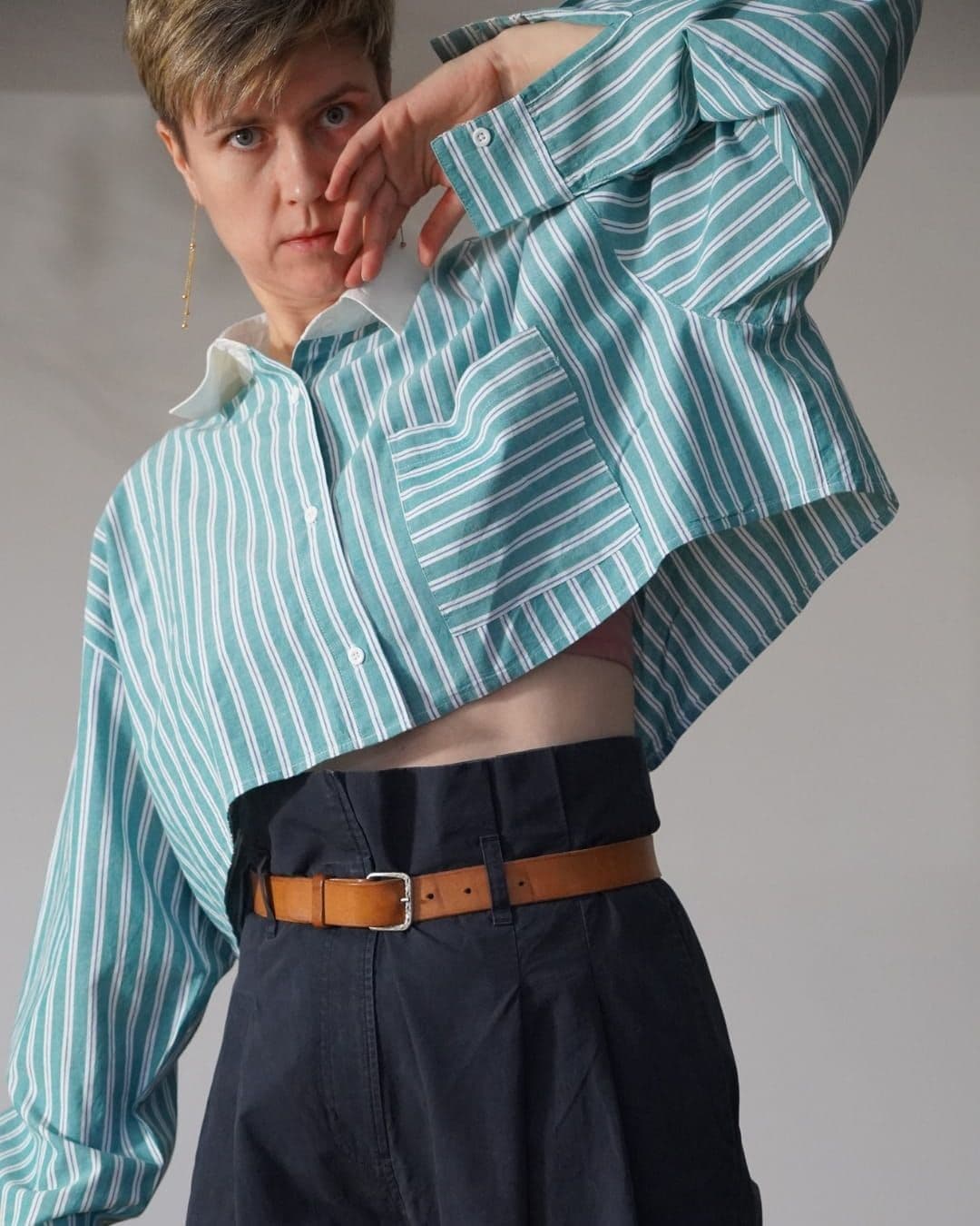 Koszula w prążki cropped ASOS