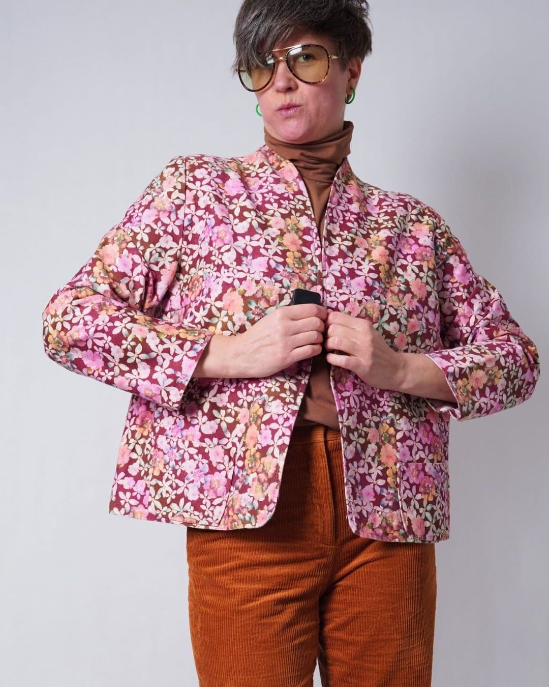 Blezer handmade w kwiaty (M)