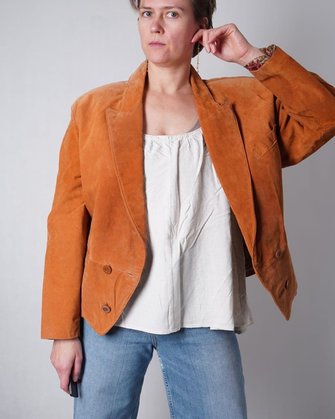 Kurtka zamszowa vintage typu frak (M)